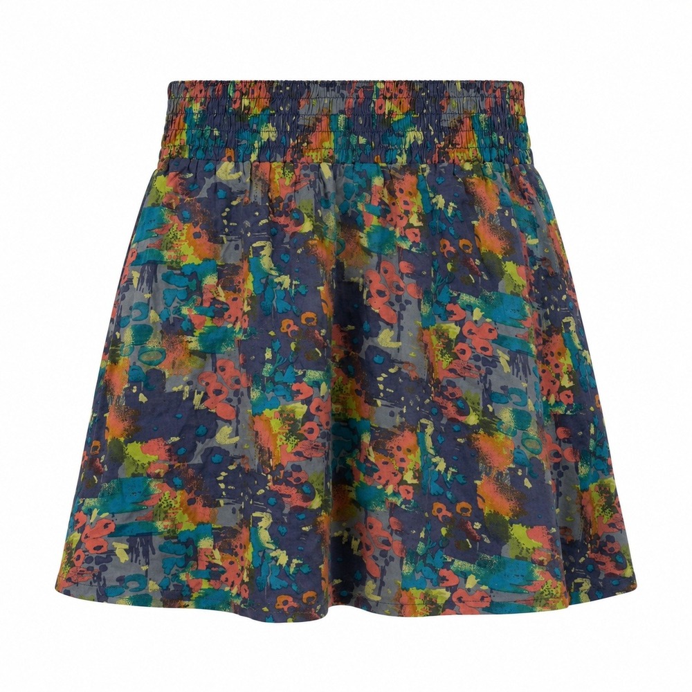 Frenchi Womens Abstract Floral Smocked Waist Mini Skirt Multi-Color Size‎ M NWOT